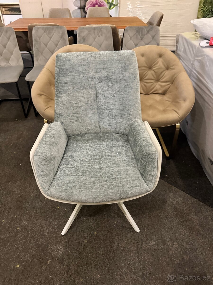 Nová Jídelní židle křesílko pravá kůže-látka - 2