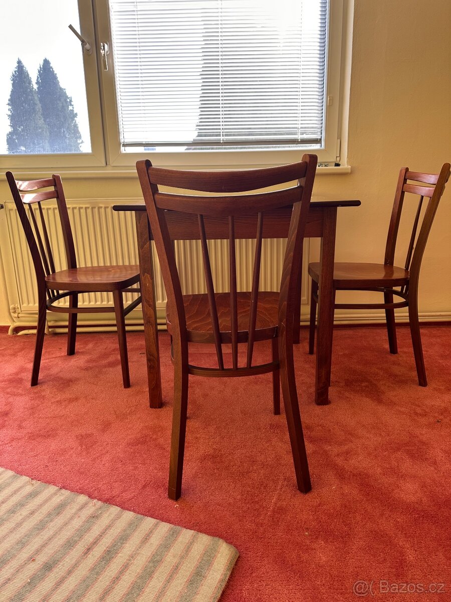 TON/Thonet jídelní set – stůl 80×80 + ohýbané židle, masiv - 2