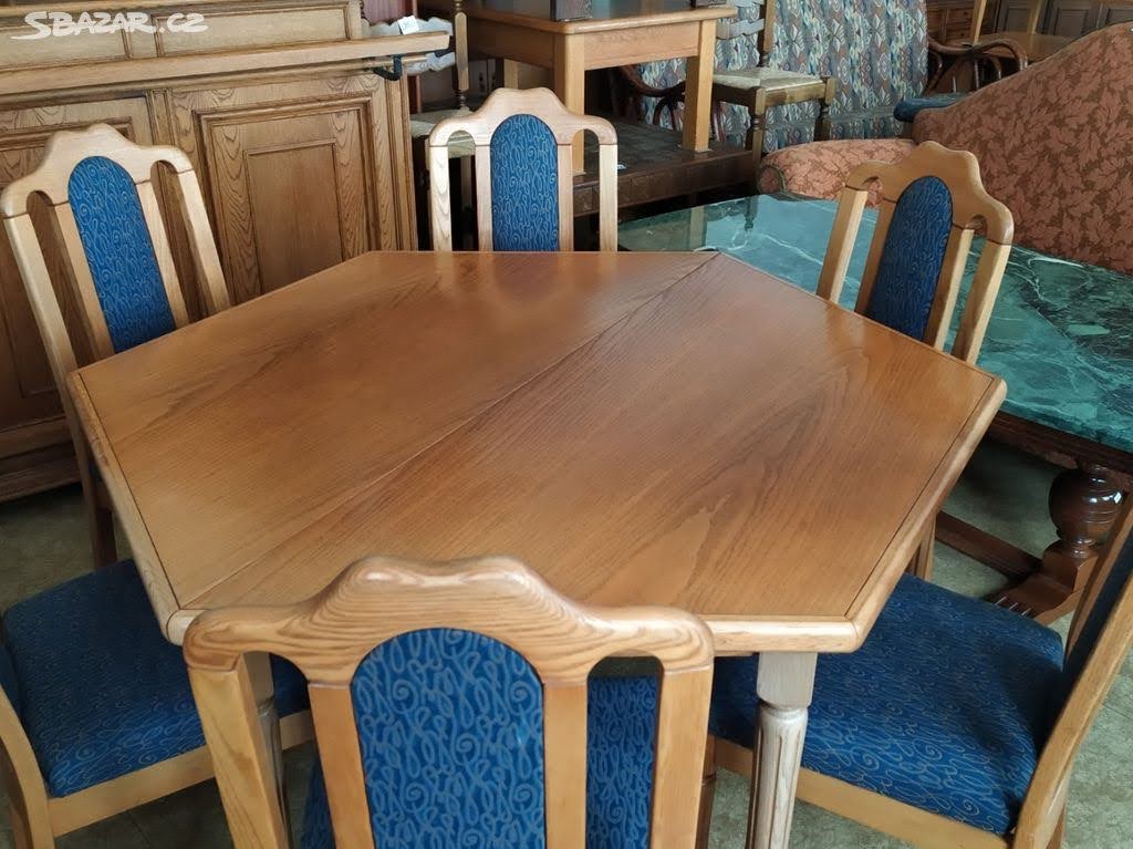 Dubový rozkládací stůl + 6 židlí - komplet - 2