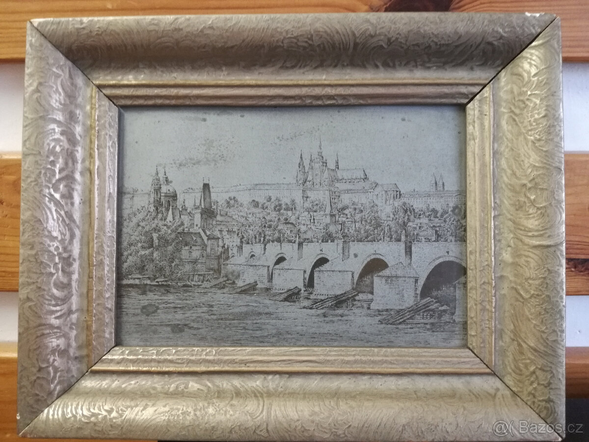 Obrazy - rytiny, Kde domov můj a Karlův most - 2