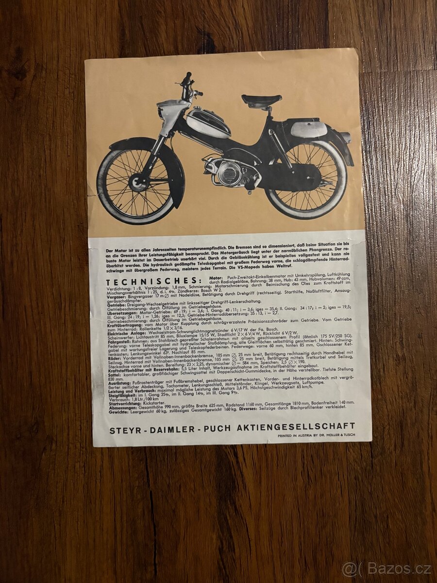 prospekt moped PUCH VS 50 R – originál, technická data - 2