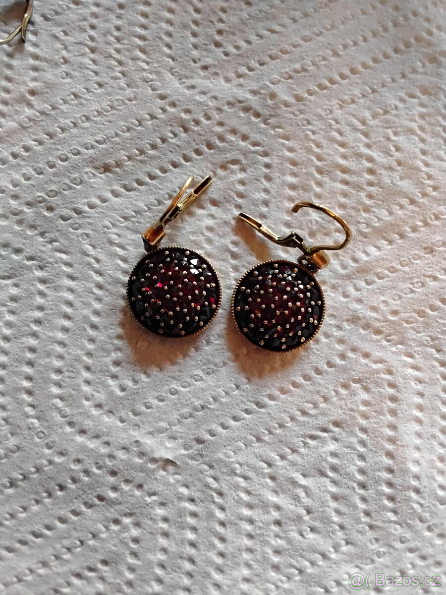 Náušnice a prsten s Českými granáty - 2