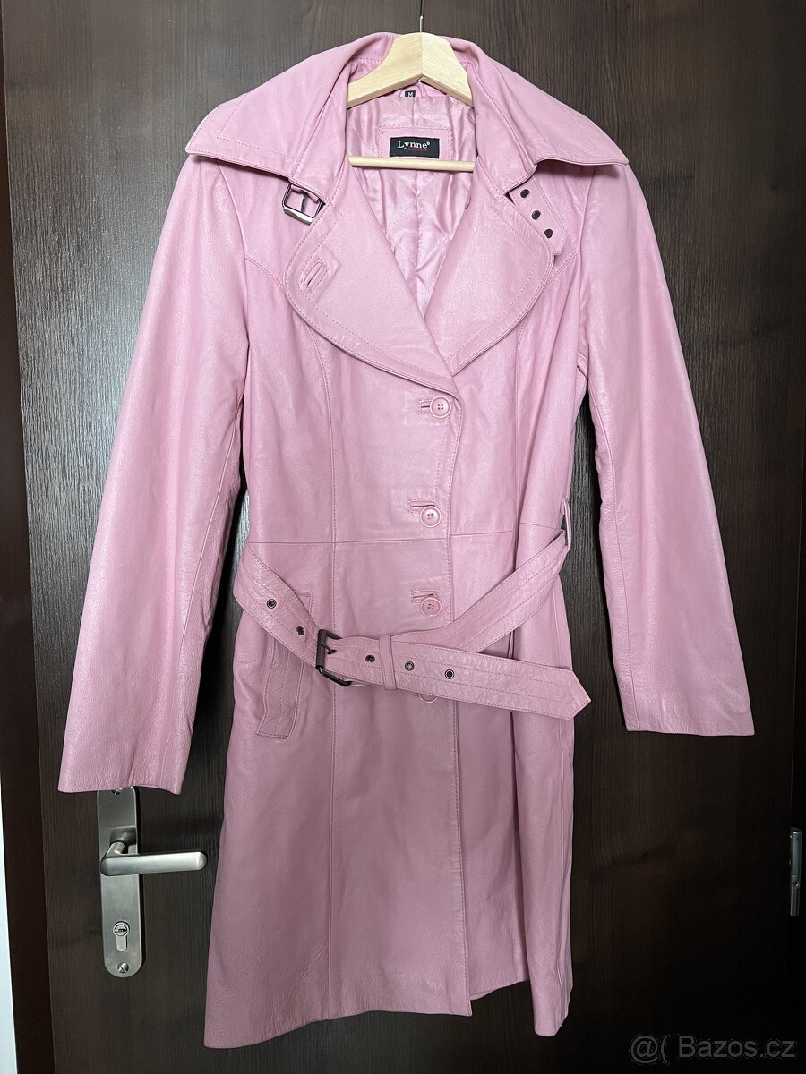 Lynne - dámský kožený pastelově růžový kabát – M - 2
