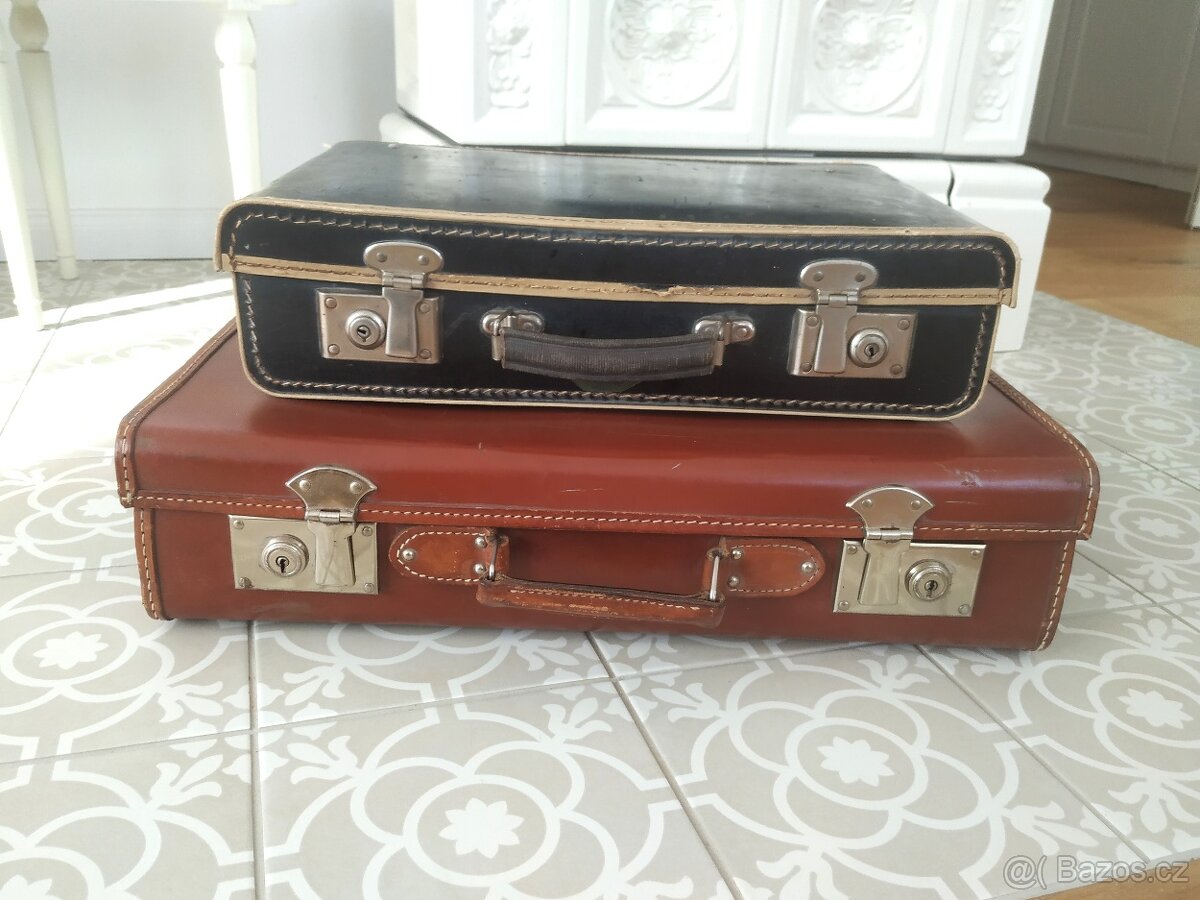 Starý retro kufr koženka Kazeto hnědý - 2