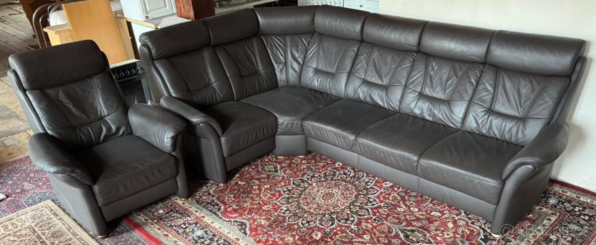 Rohová kožená sedačka s křeslem,5444 - 2