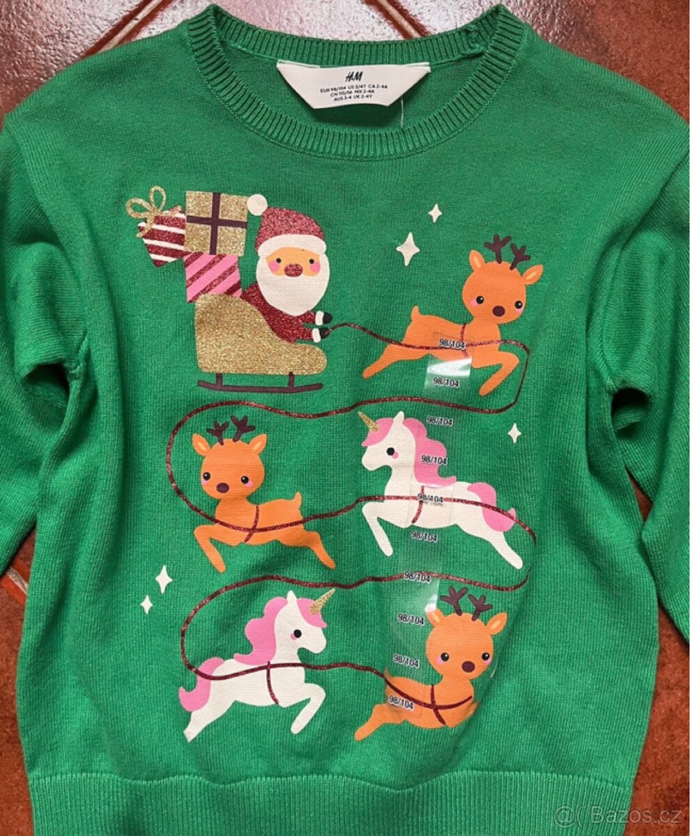 Krásný nový holčičí Vánoční svetřík H&M vel.98/104 - 2