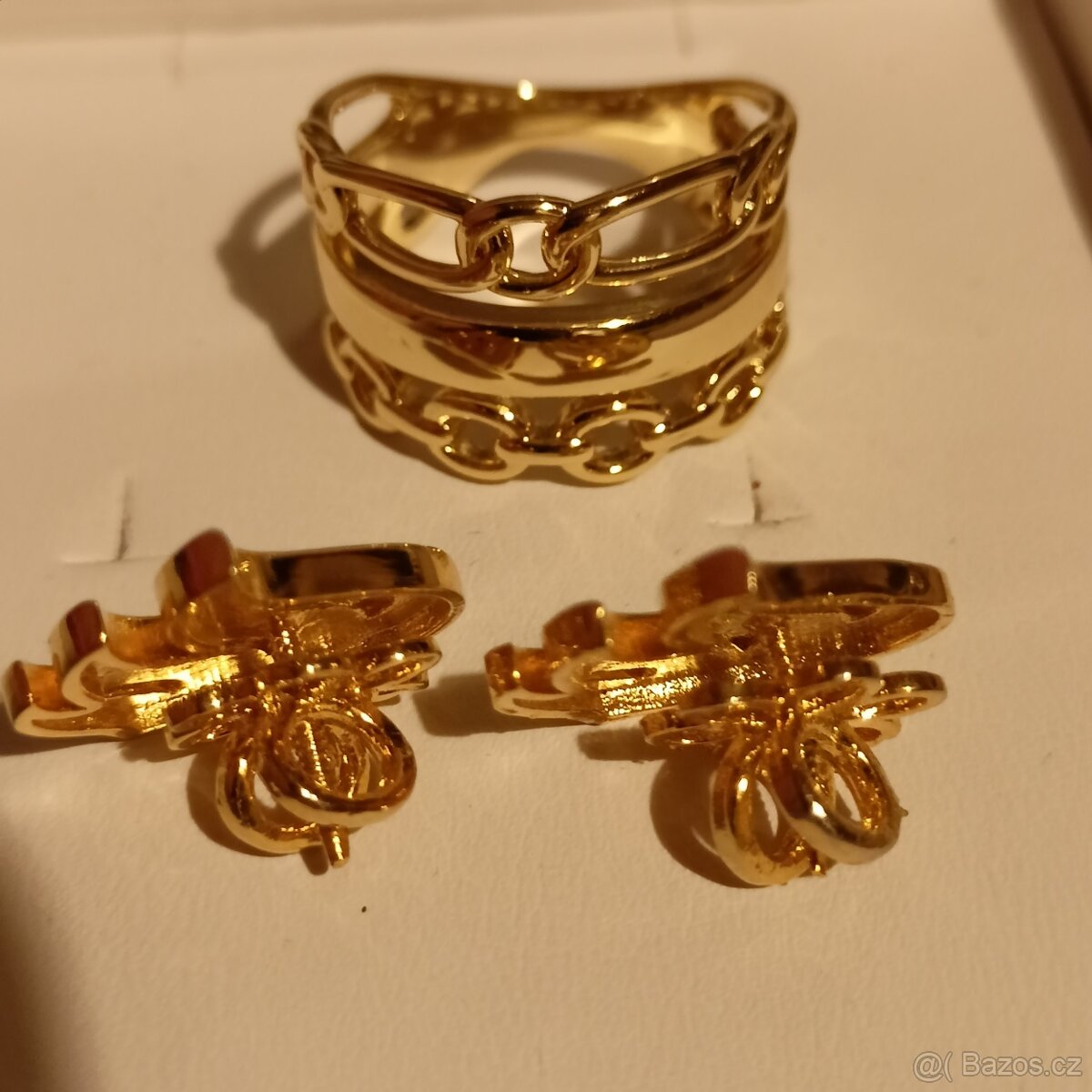 silne zlacene nausnice,prsten,privesek - 2