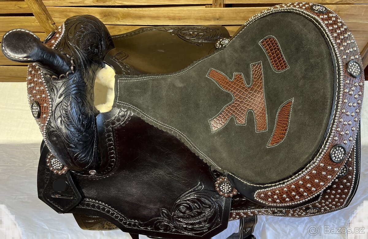 Westernové sedlo 23) černé Floral hnědý krokodýl - 2