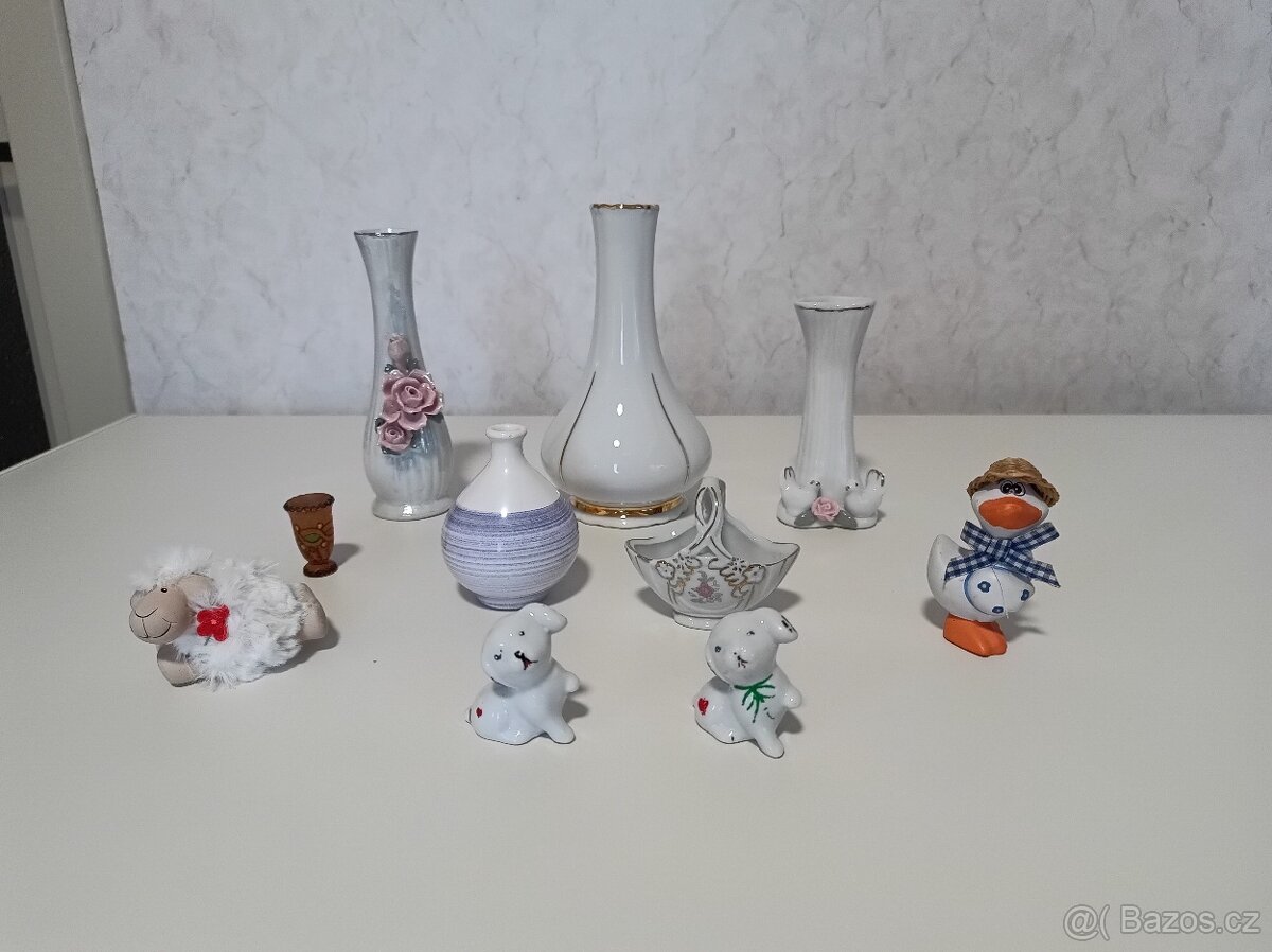 Porcelánové vázičky, košík, pejsek, ovečka, kačer - 2