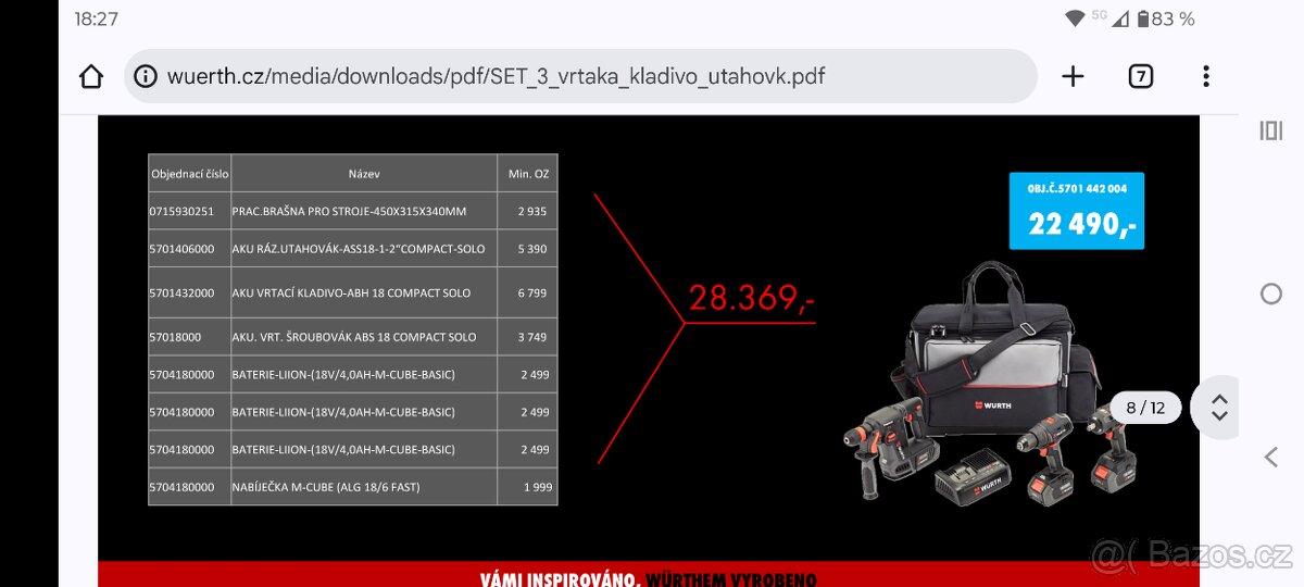 Aku set wurth, vrtačka,bourací kladivo, flexa - 2