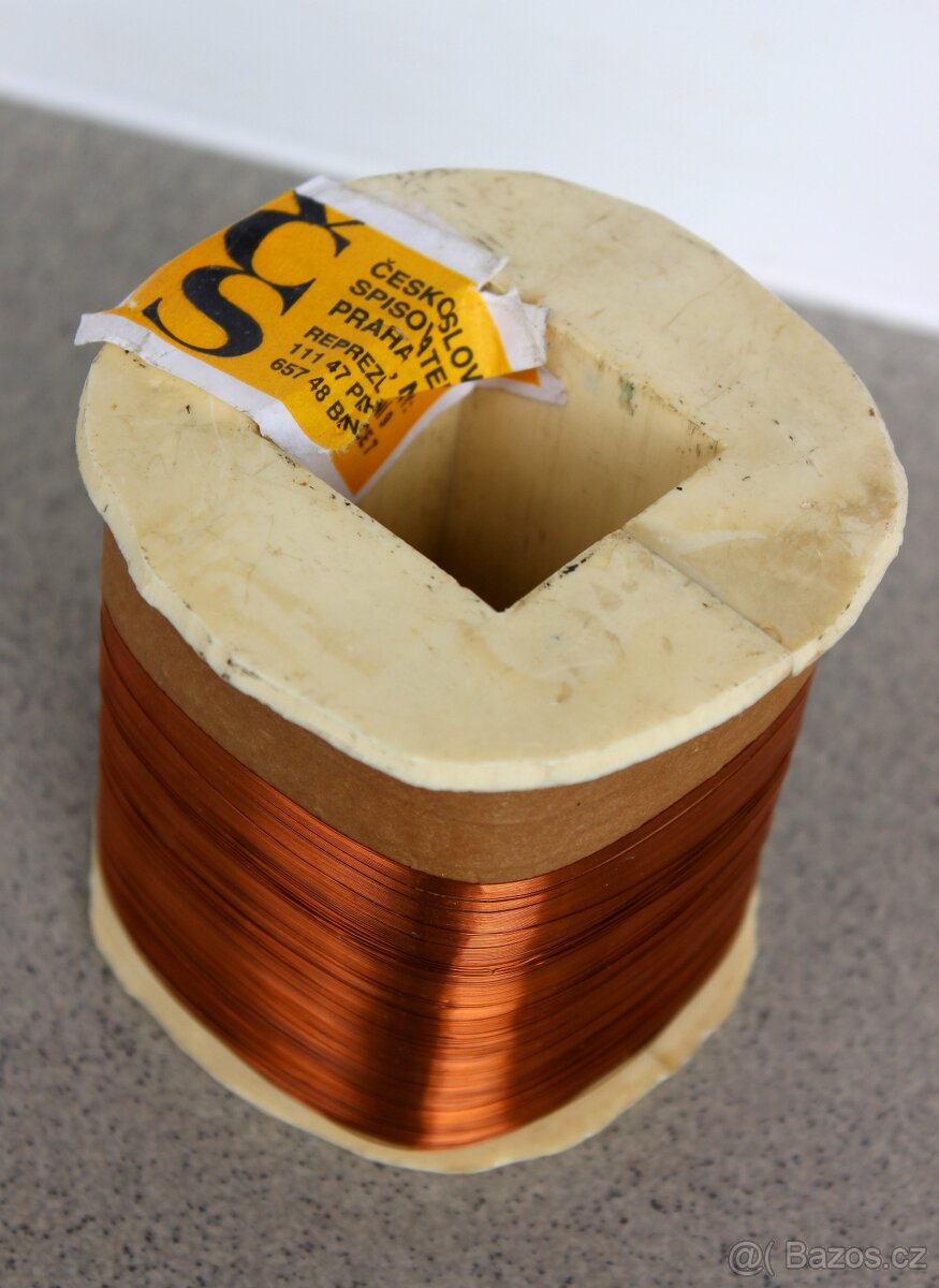 Měděný drát - cívka - průměr 0,1 mm, váha 935 g - 2