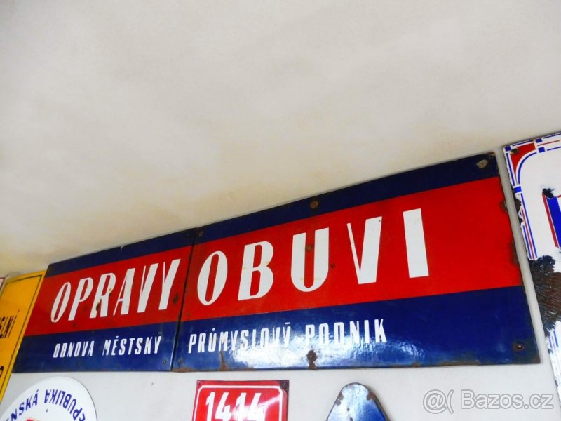 Staré smaltované cedule Opravy Obuvi. - 2