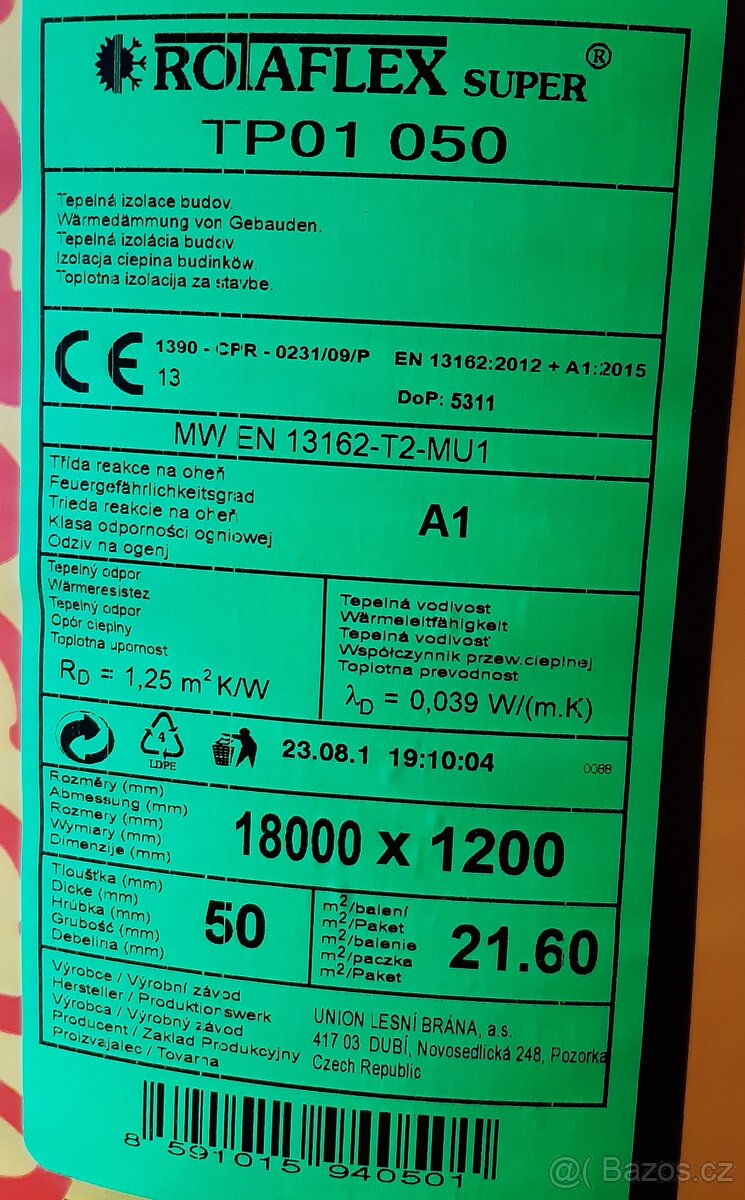 Izolační vata 5 a 6cm. - 2