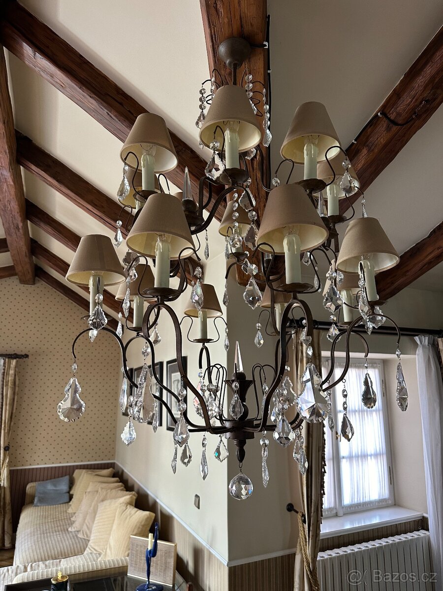 Velký lustr skleněné ověsy a 16 lamp/svící 2 ks (NN02) - 2