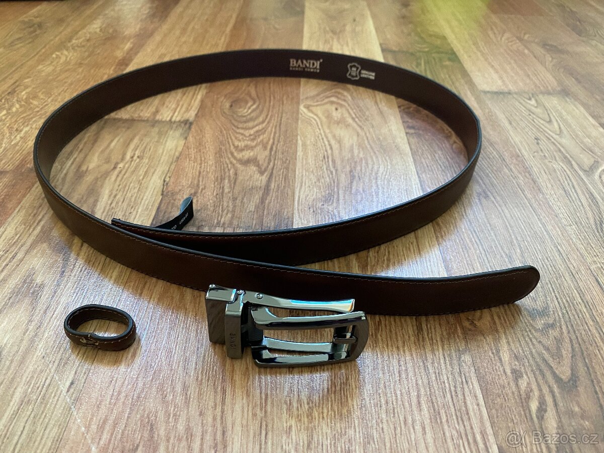 Nový pánský kožený opasek Bandi s aut. sponou-hnědý, nastav. - 2