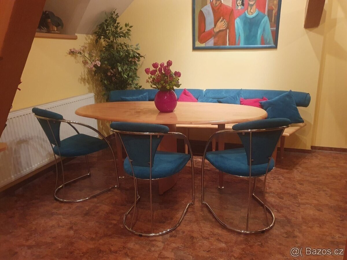 Jidelni stůl 180x80cm + 5 židli + lavice, drevo olše - 2