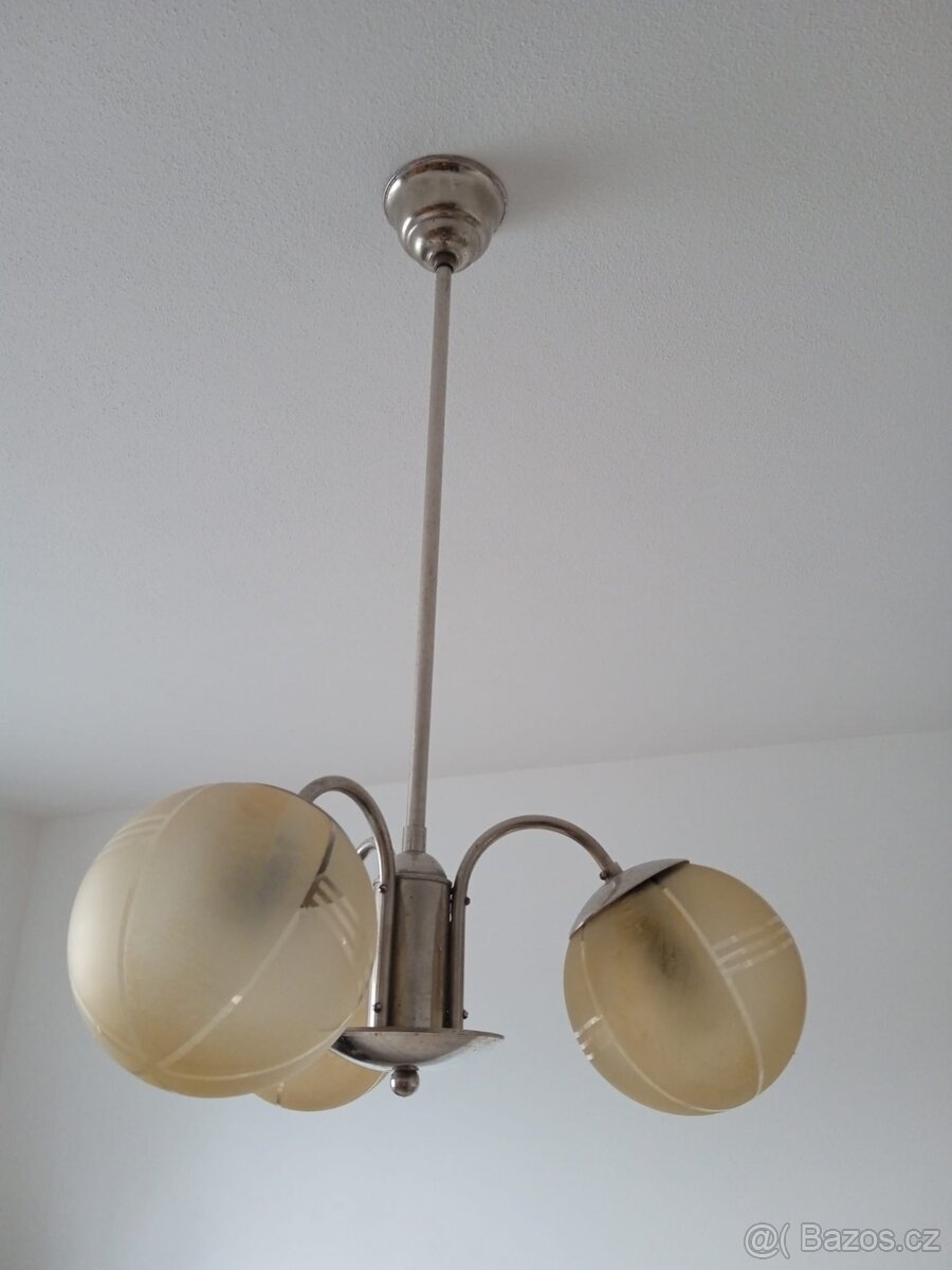 Retro tříramenný lustr z 30.let - 2