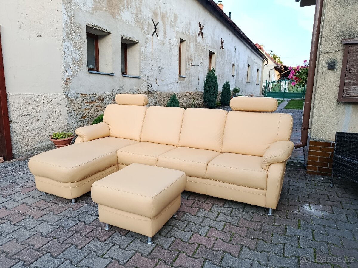 Kožená sedací souprava s taburetem - 2