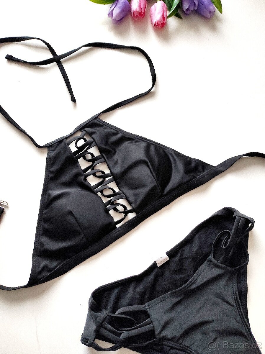 Nové dámské černé dvoudílné plavky XS - 2