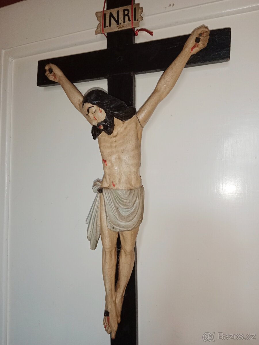 Pěkný hodně starý dřevěný Ježíš na kříži - 2