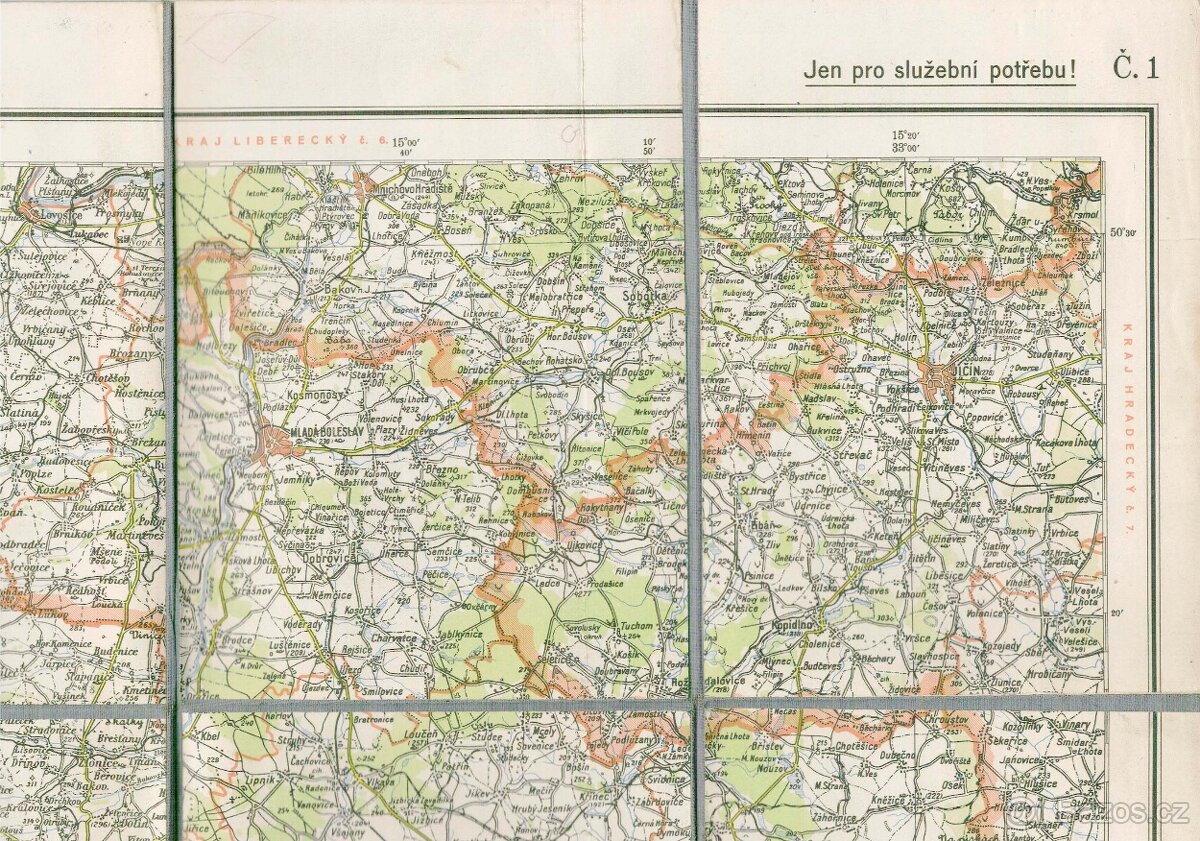 Mapa Pražský kraj 1951 - 2