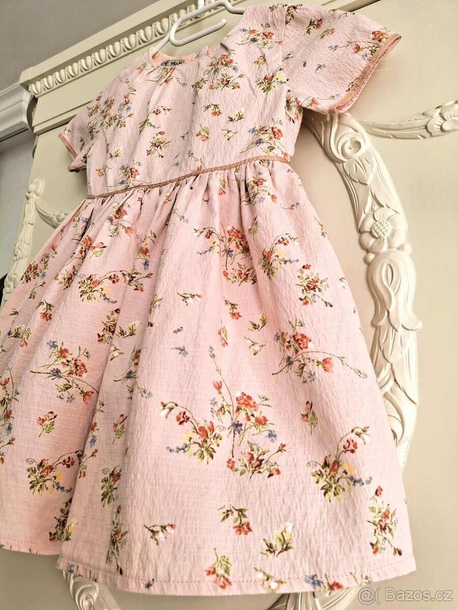 Nádherné šaty luční kvítí Next 104 růžové meruňkové - 2