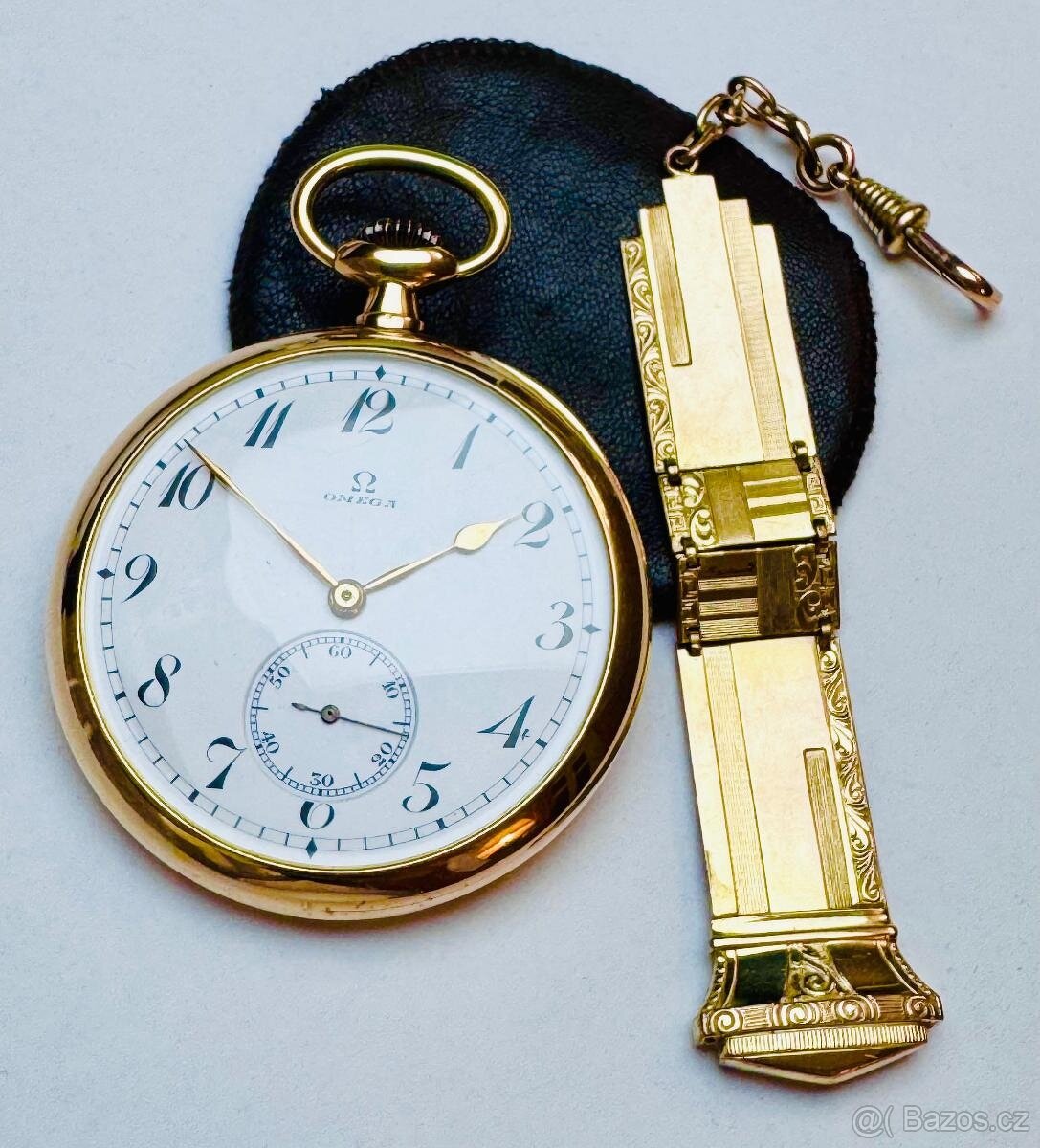 14K ZLATÉ PÁNSKÉ KAPESNÍ HODINKY OMEGA SE ŠATLÉNEM - FUNKČNÍ - 2