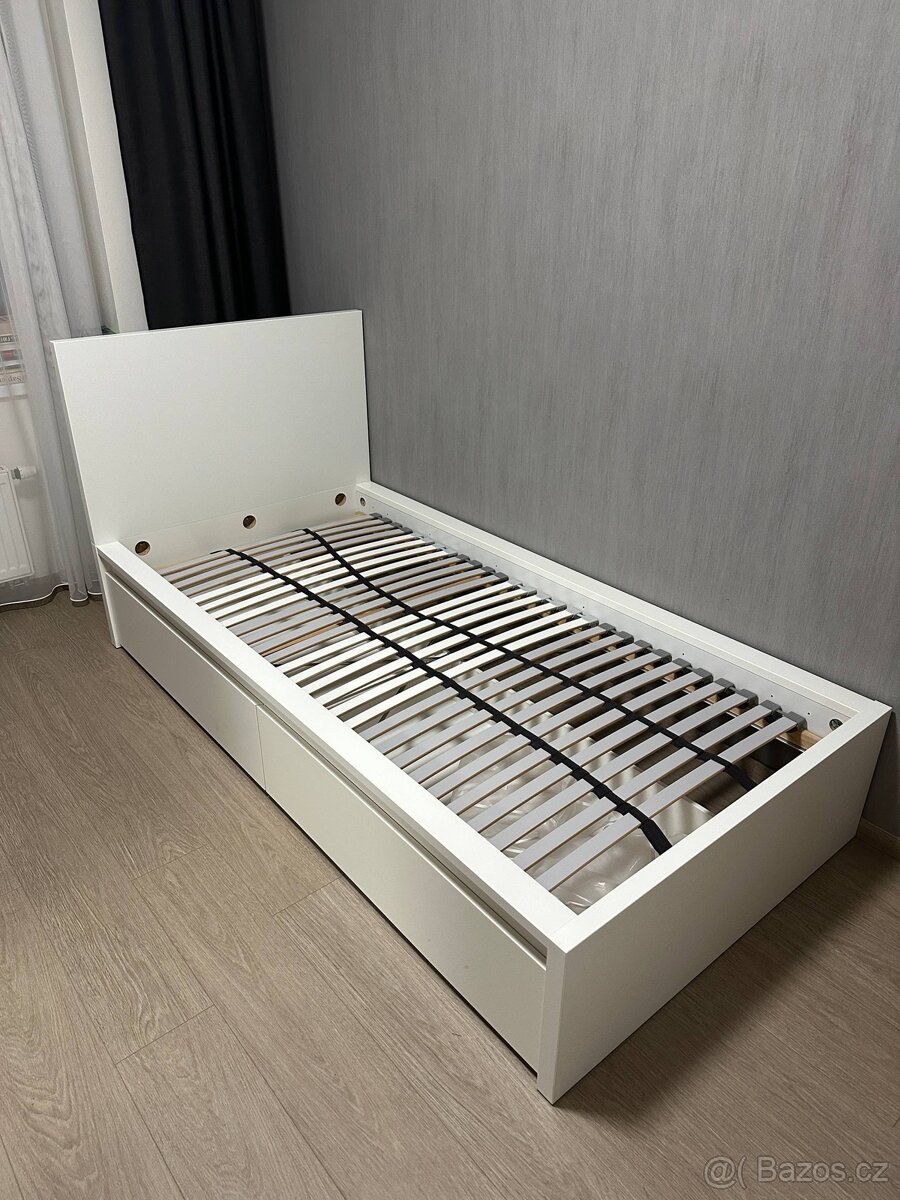Postel MALM 90×200 + úložné díly + lamely - 2