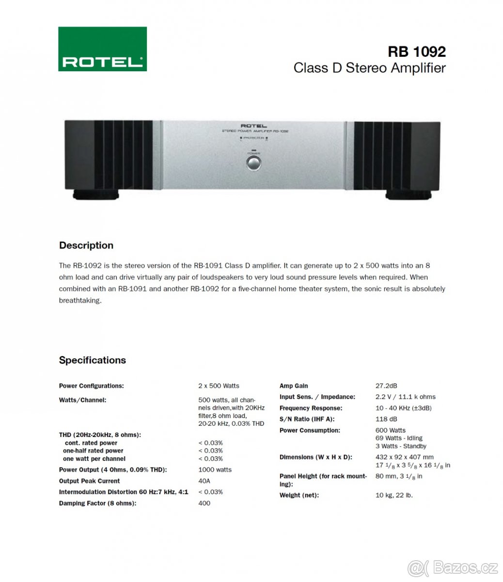 ROTEL PŘEDZESILOVAČ 1082 a KONCOVÝ ZESILOVAČ 1092 - 2