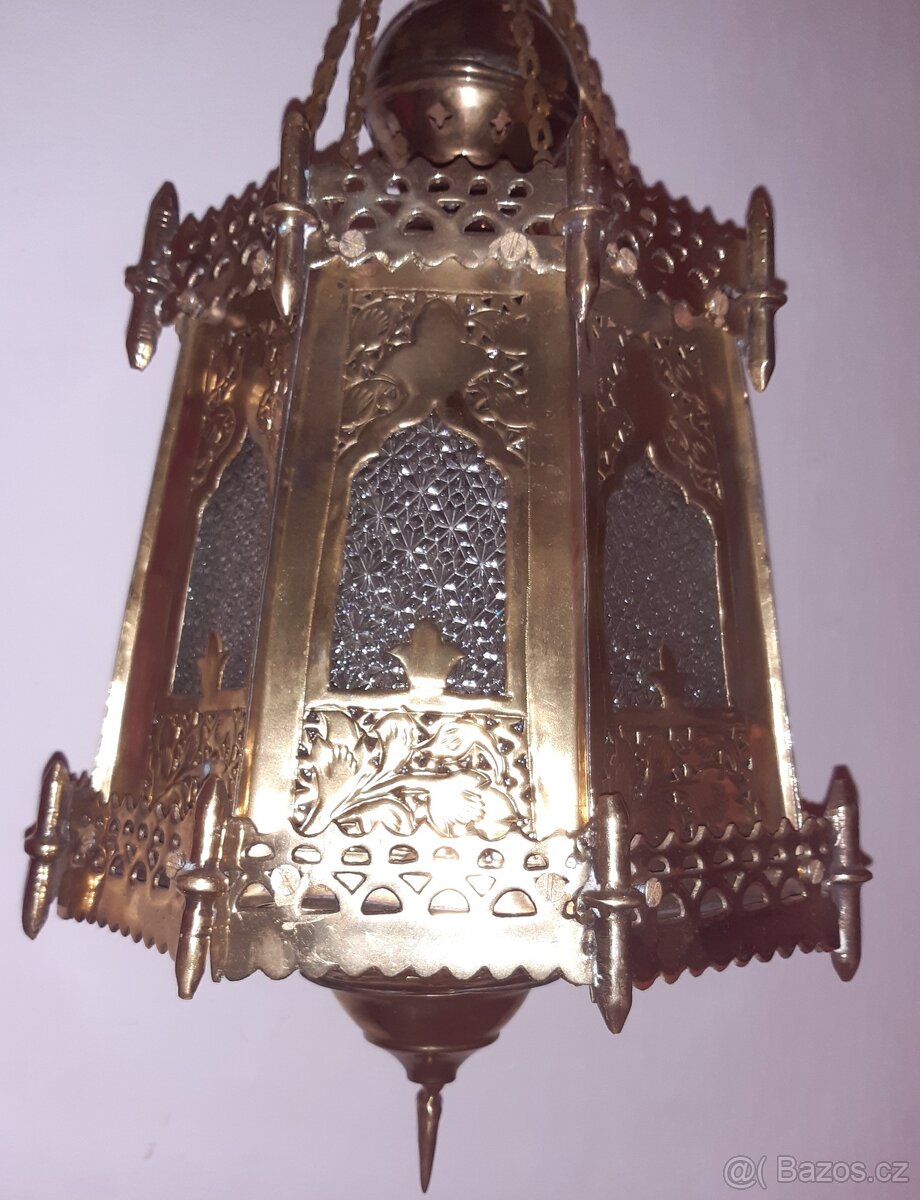 Starožitná masivní mosazná zdobená lampa - 2