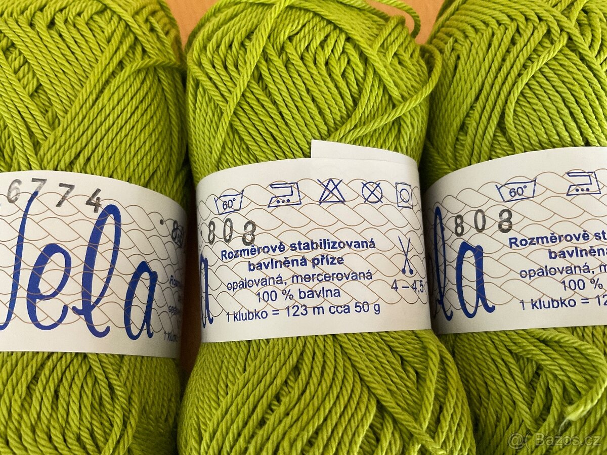 6x 50g háčkovací/ pletací příze Nela (300g)- hráškově zelená - 2