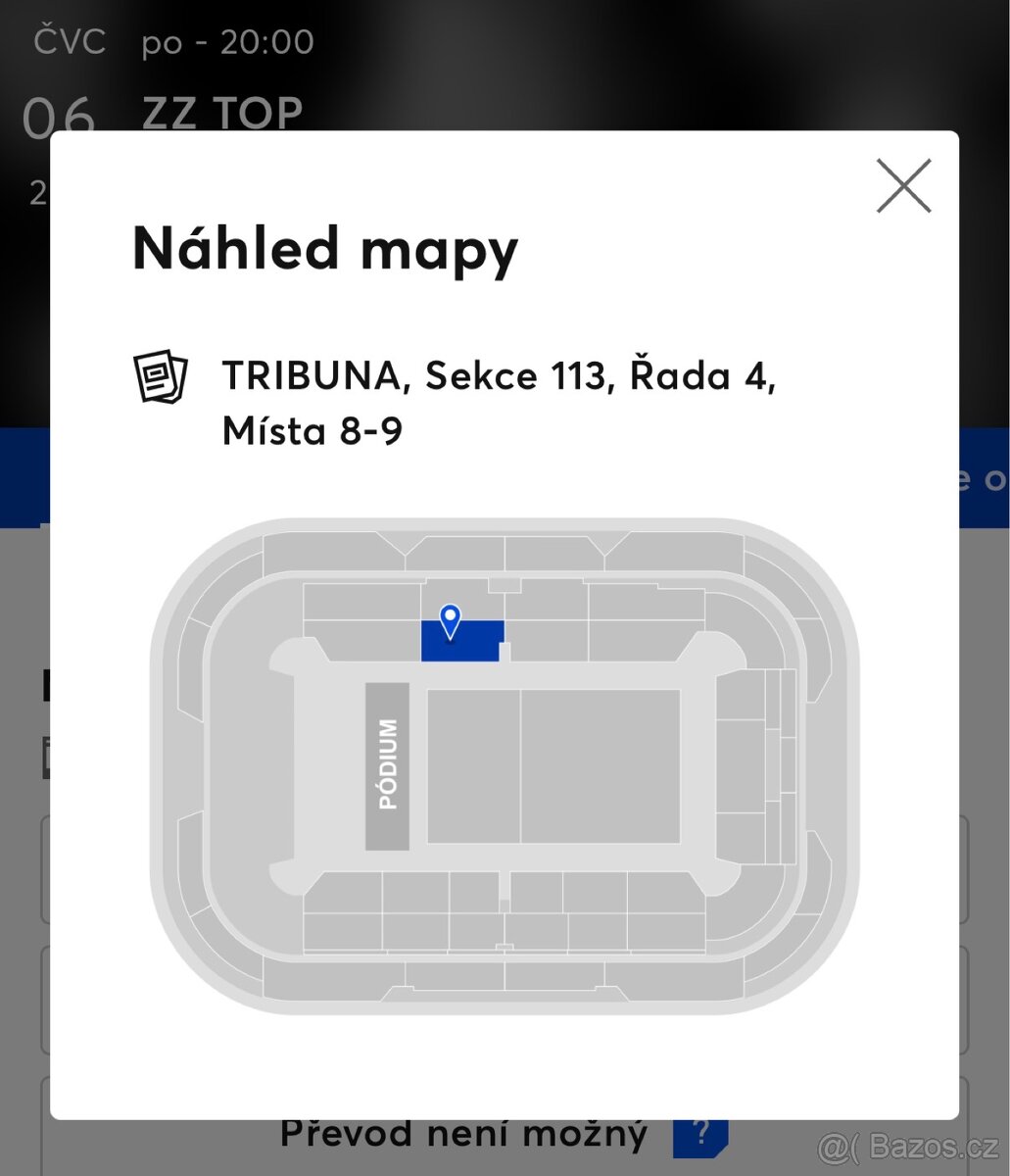 2 lístky ZZ TOP sektor 113, super místa, původní cena - 2