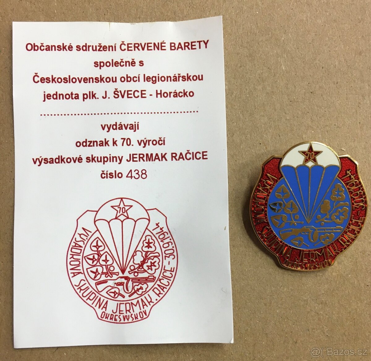 Odznak 70 výročí výsadkové skupiny Jermak - Račice - 2