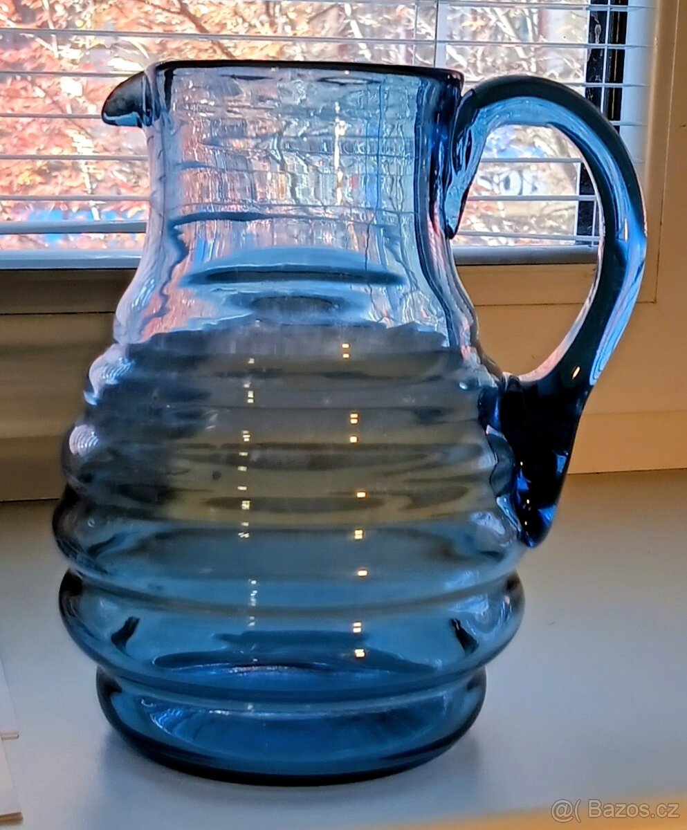 Starožitný džbán modré sklo 19,5cm - 2