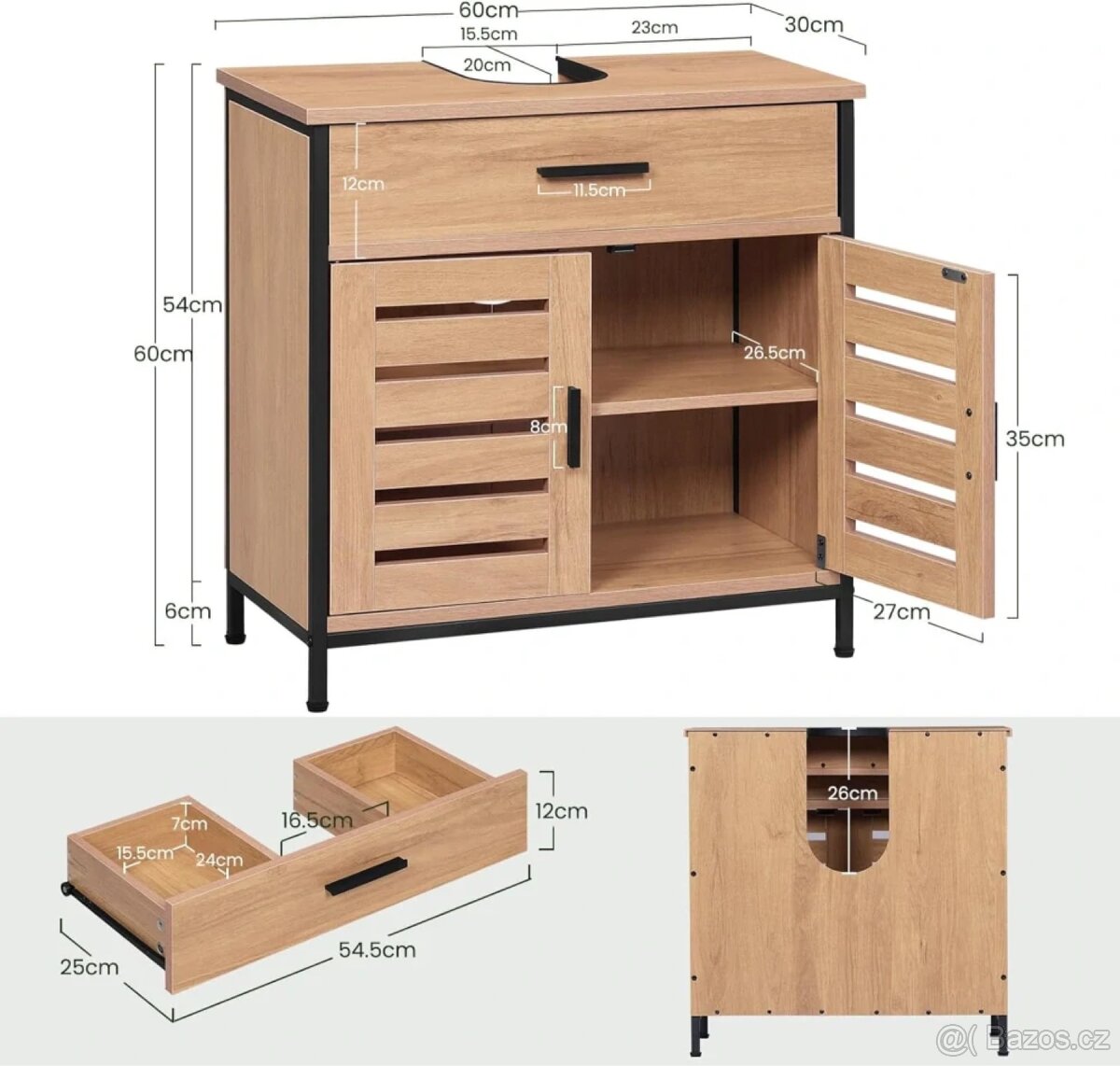 Koupelnová skříňka pod umyvadlo, 60 x 30 x 60 cm, - 2