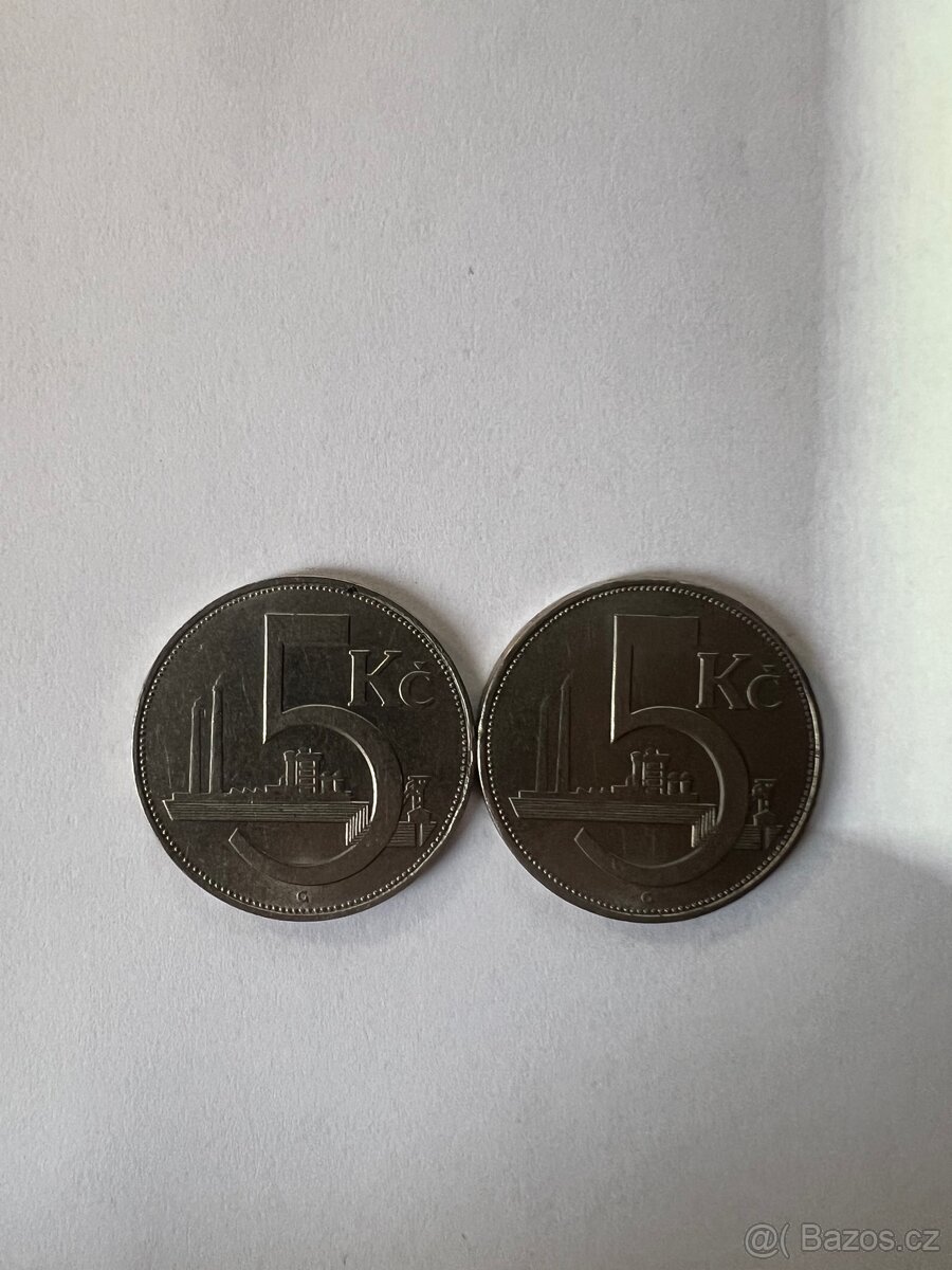 Obě Varianty Vlnovek 5 kčs 1938 - 2