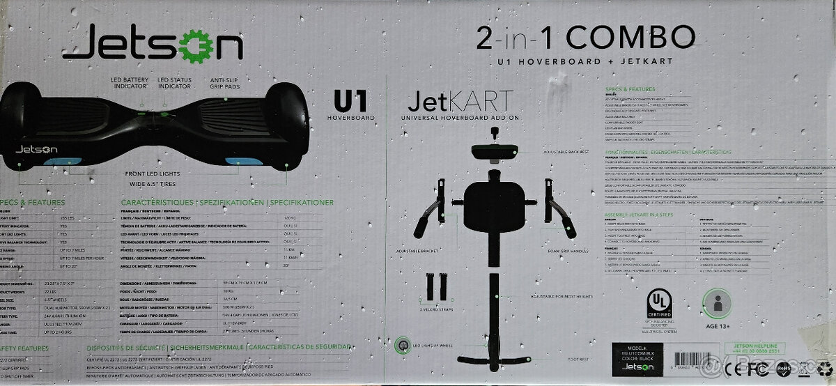 Hoverboard Jetson U1 + Jetkart nástavba na sezení - NOVÉ - 2