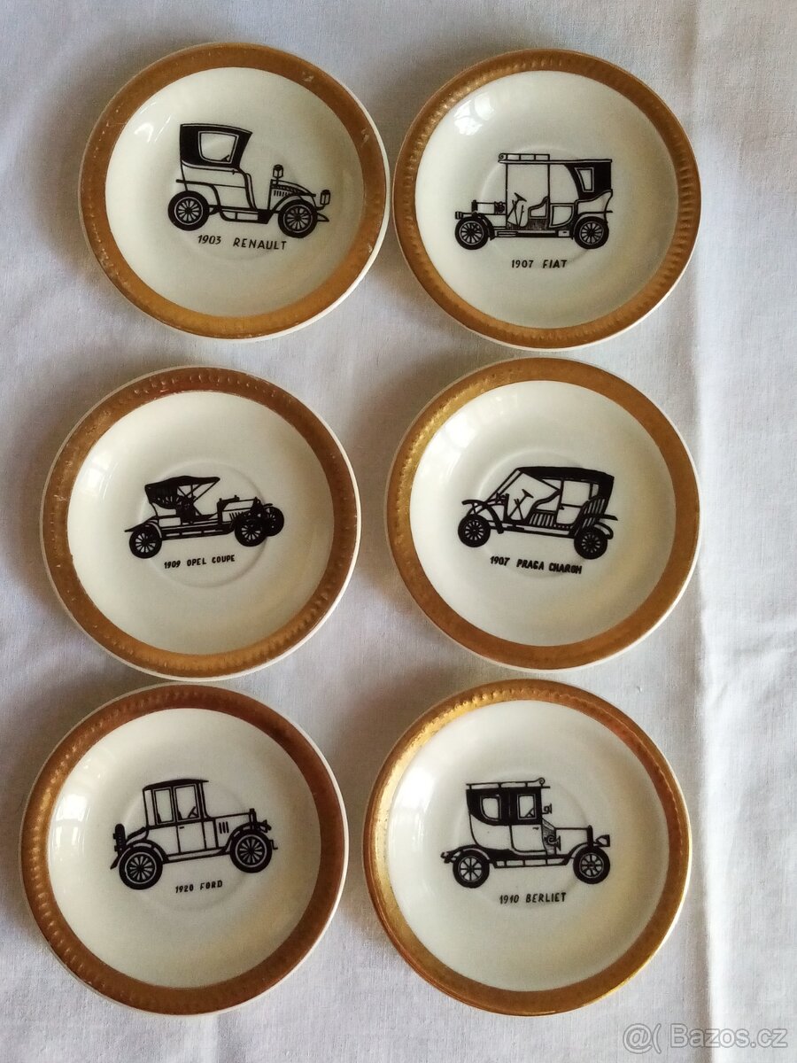 Retro porcelánové talířky s automobily, dekorativní - 2