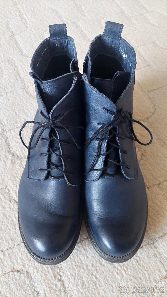 Modré kožené zateplené boty, vel. 39 - 2