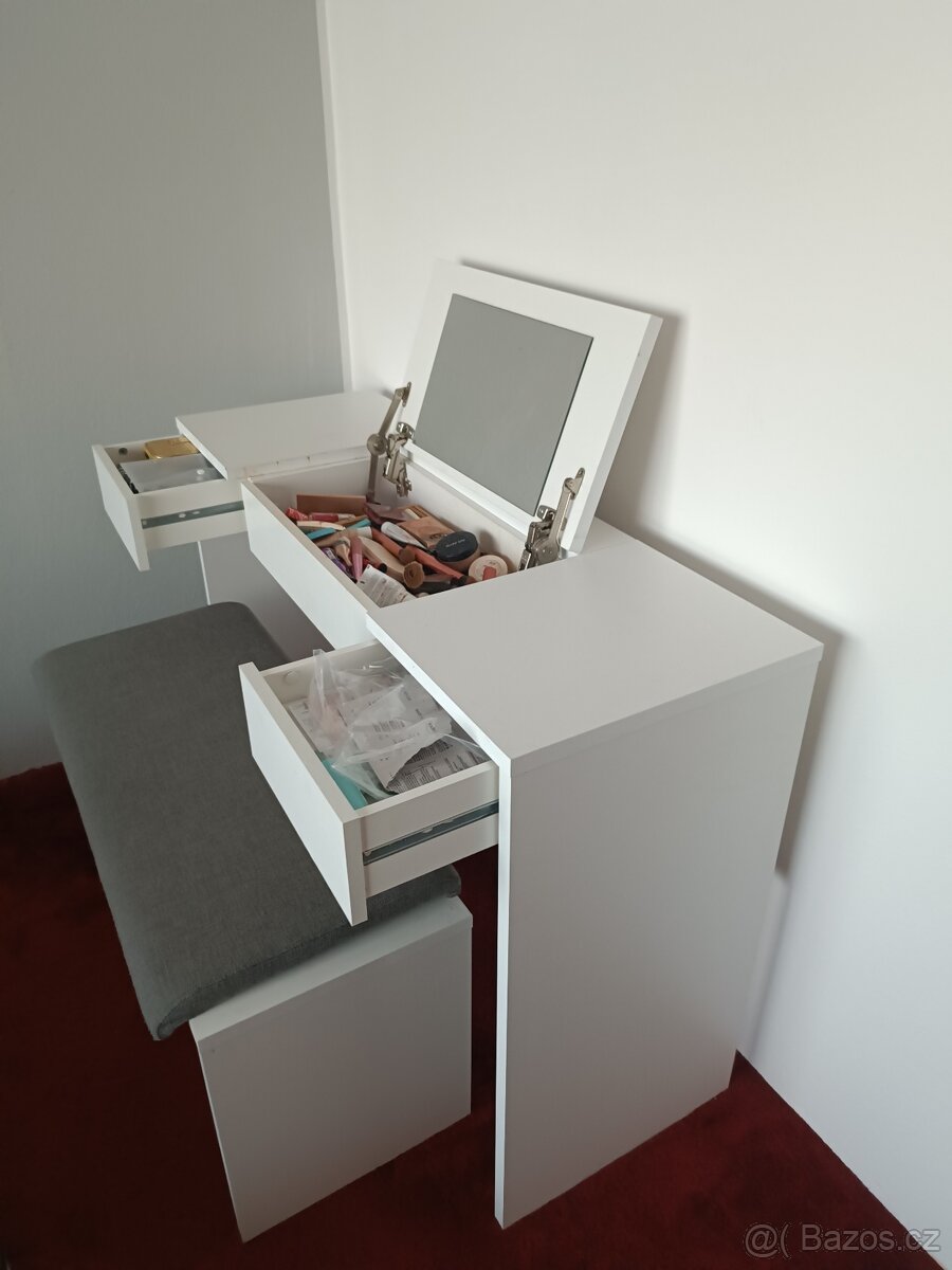 Toaletní stolek s taburetem bílý - 2
