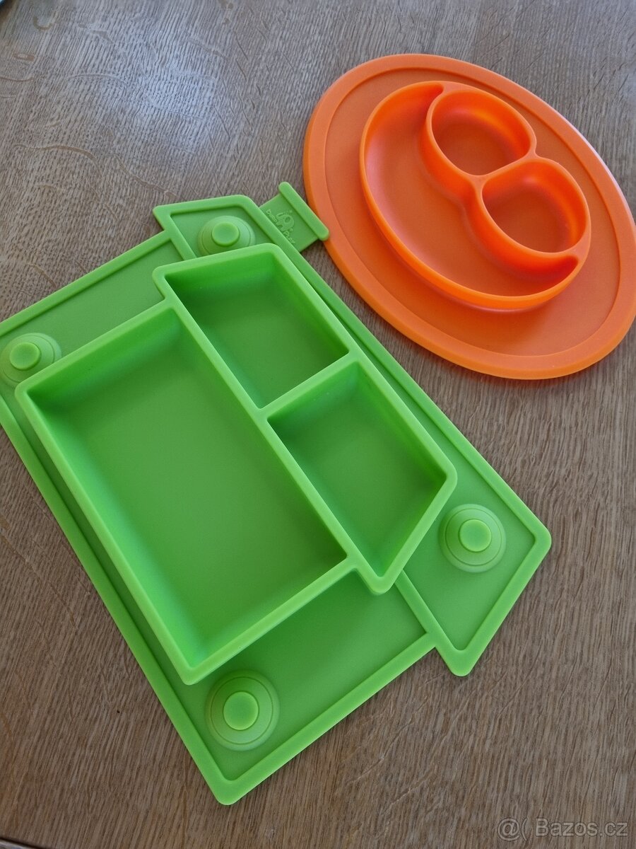 2 Dětské silikonové talíře - zelený s přísavkou - 2