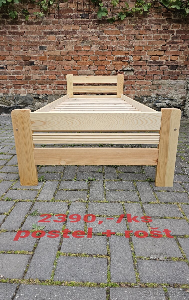 🛏️ Dřevěná postel z masivu 90x200 cm + rošt | Skladem ihned - 2