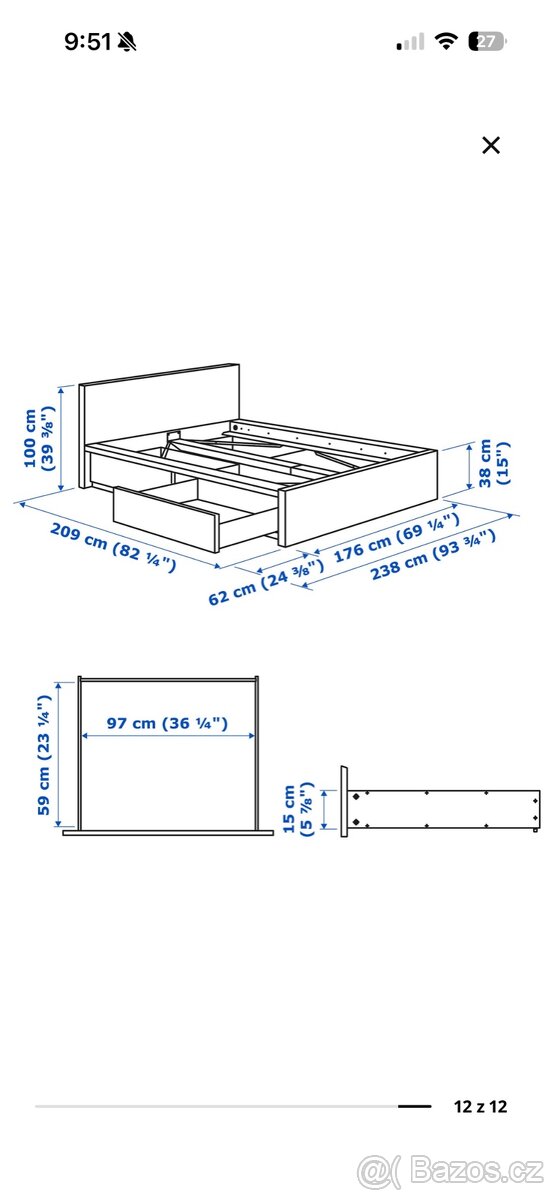 IKEA Malm - úložný prostor pod postel, šuplíky 2ks - 2