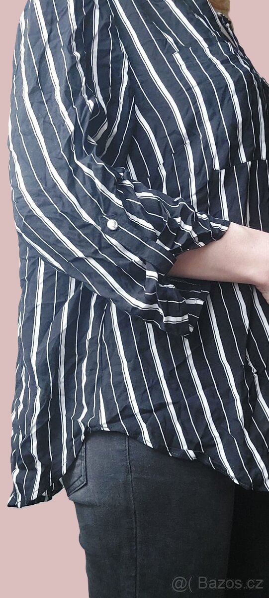 Černobílá pruhovaná office košile - 2
