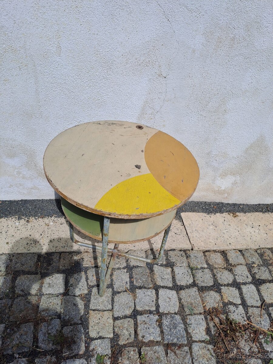 Stolek retro,Halabala,dřevo ,kov 66x60 cm - 2