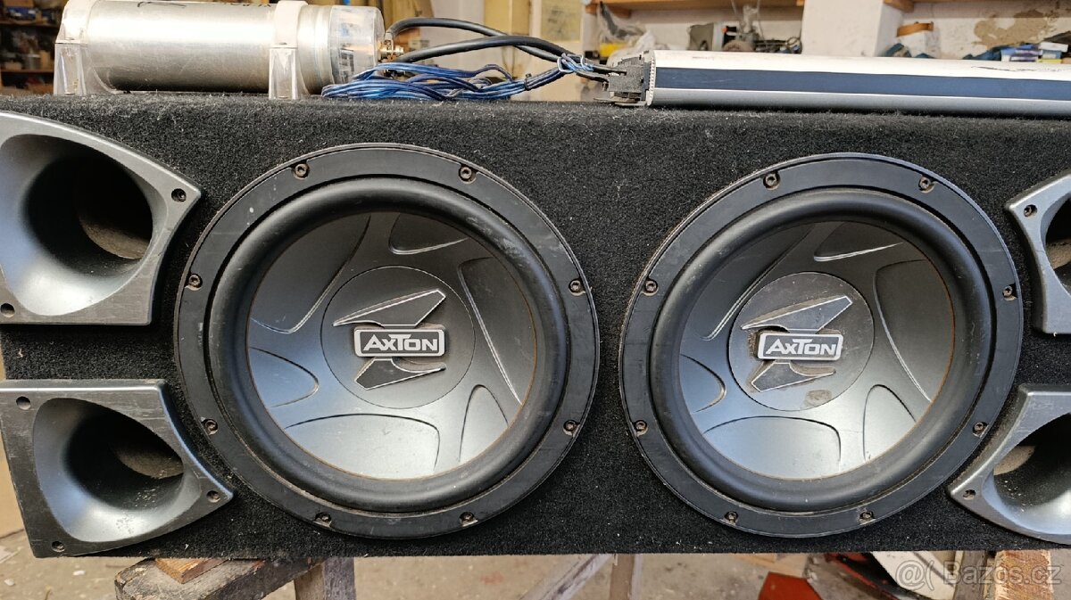 Prodám Subwoofer Axton 2x250W+zesilovač+kondik - 2