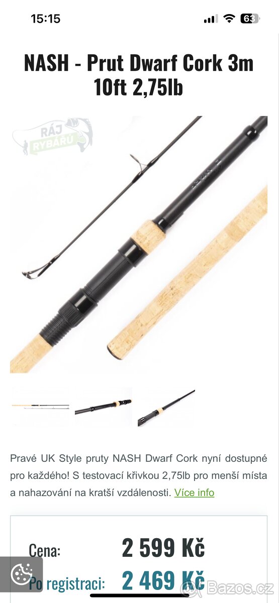 2ks prutu Nash dwarf cork 3m 2,75lb - 2
