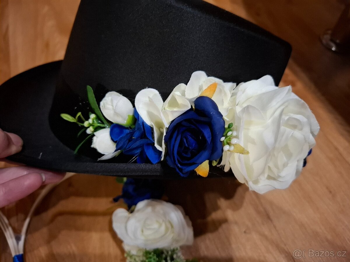 Svatební dekorace na auto - tmave modrá - 2