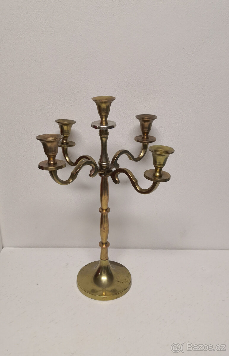 Starožitný mosadzný svietnik 4 ramenný na 5 sviečok - 2