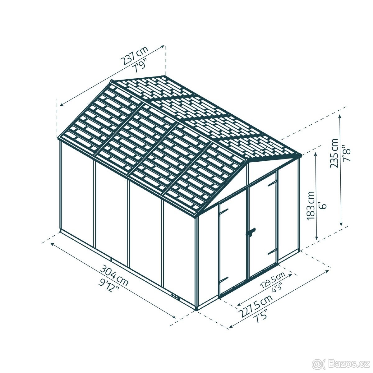 Rubicon 8' x 10' antracit prostorný zahradní domek - 2